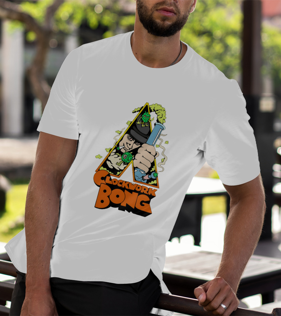 Work Bong Triangle Character Holding Bong With Smoke And Green Creatures T-Shirt