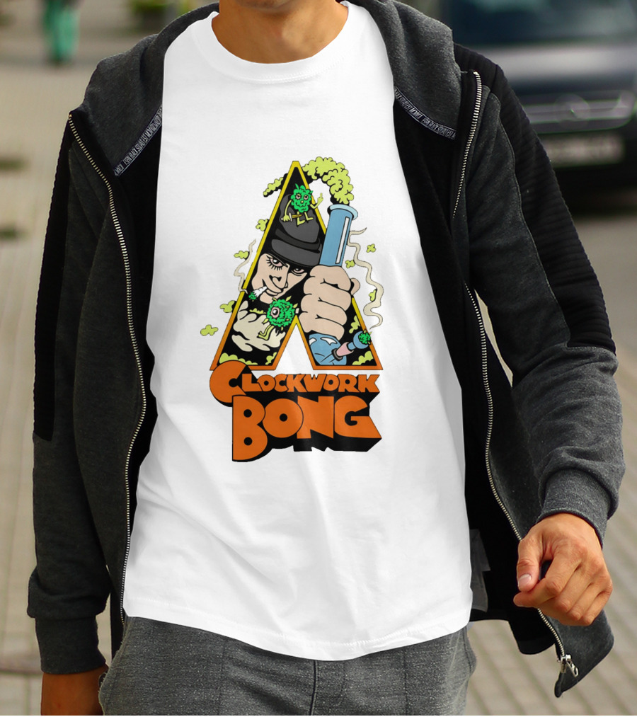 Work Bong Triangle Character Holding Bong With Smoke And Green Creatures T-Shirt