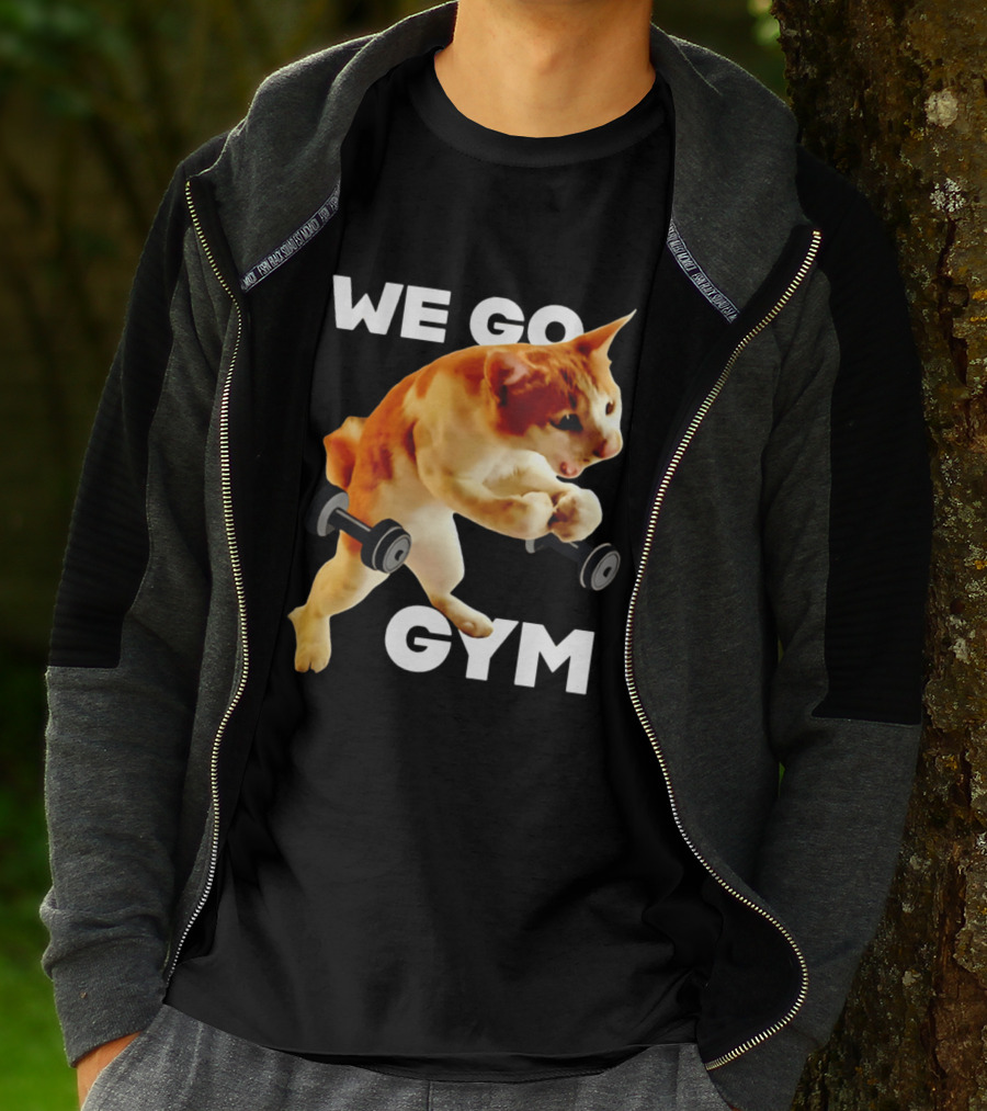 We Go Gym Cat Dumbbell Fitness Fun T-Shirt