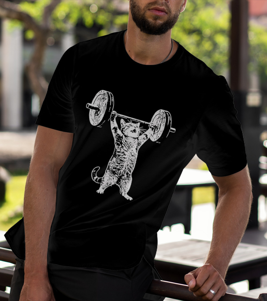 Weight Lifting Cat With Barbell T-Shirt