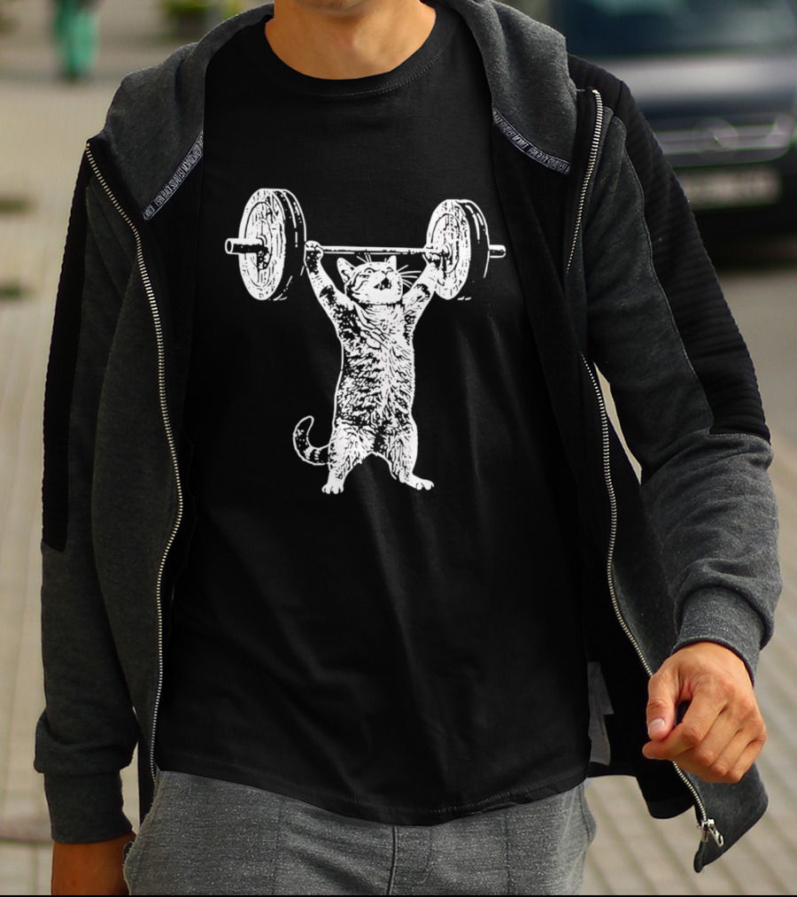 Weight Lifting Cat With Barbell T-Shirt