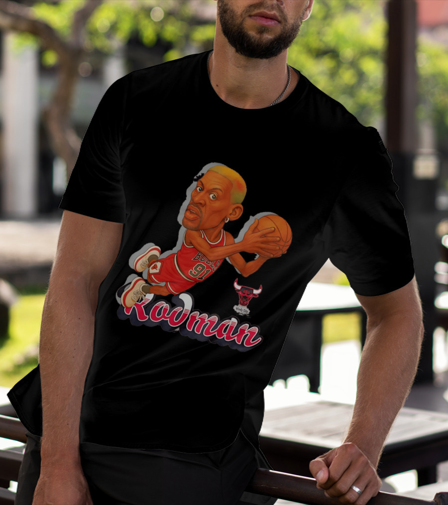 Dennis Rodman Chicago Bulls 91 Fickett Classics Windy City Cartoon T-Shirt