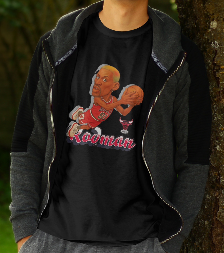 Dennis Rodman Chicago Bulls 91 Fickett Classics Windy City Cartoon T-Shirt