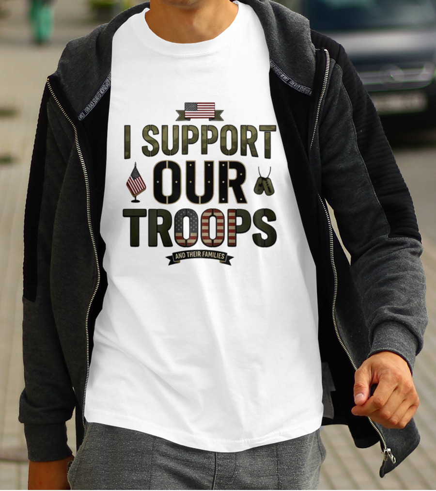 I Support Our Troops And Their Families American Flag Dog Tags T-Shirt