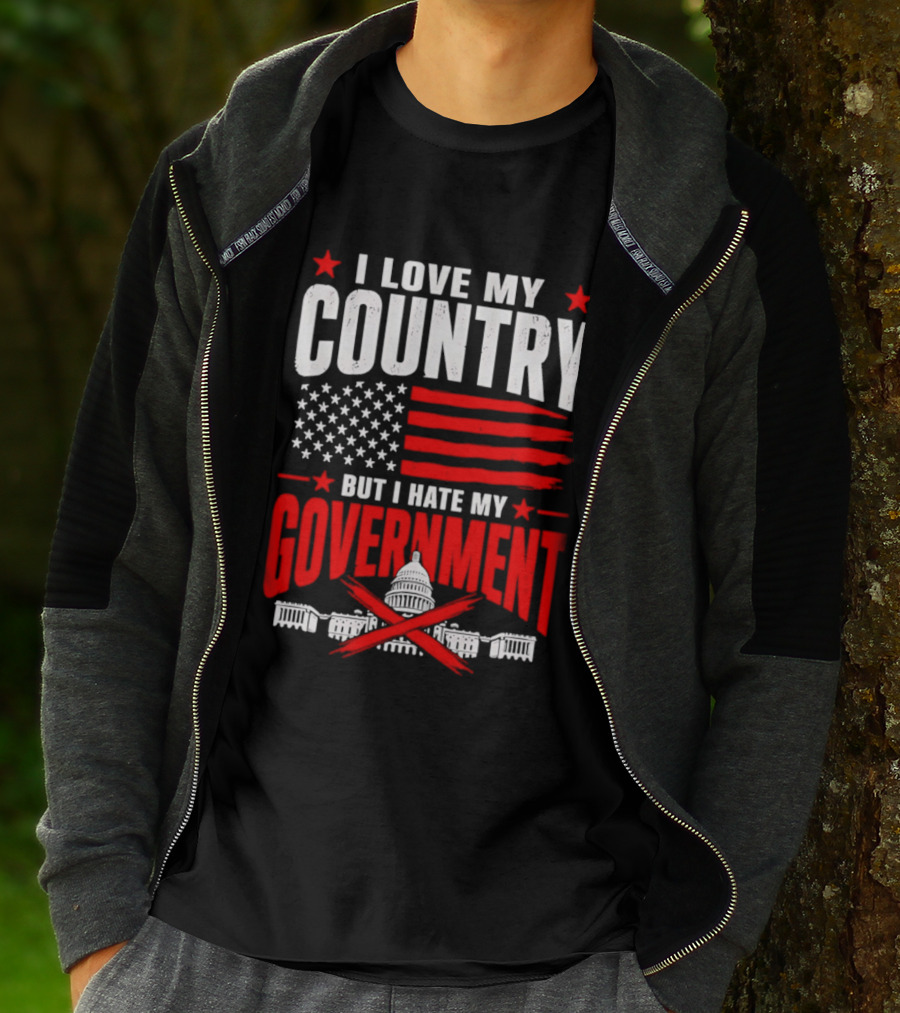 I Love My Country American Flag Capitol Icons Hate My Government T-Shirt