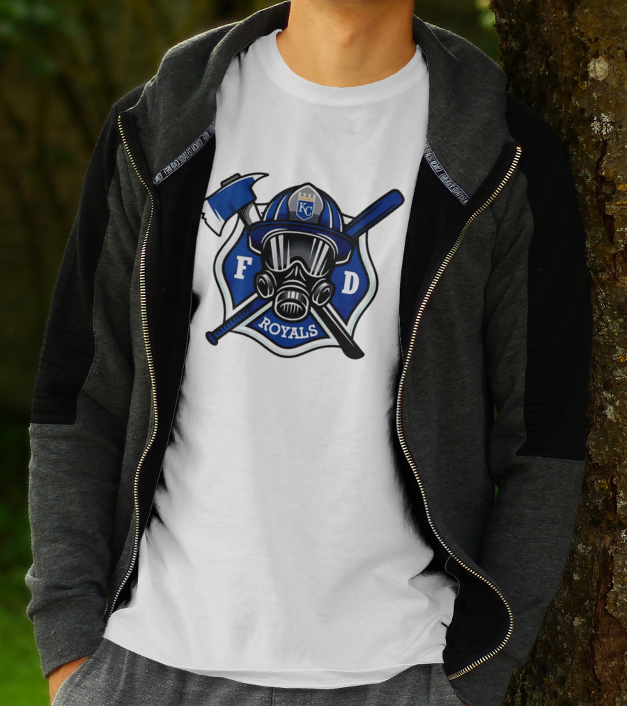Kansas City Royals Firefighter FD Helmet Gas Mask Axe Bat T-Shirt