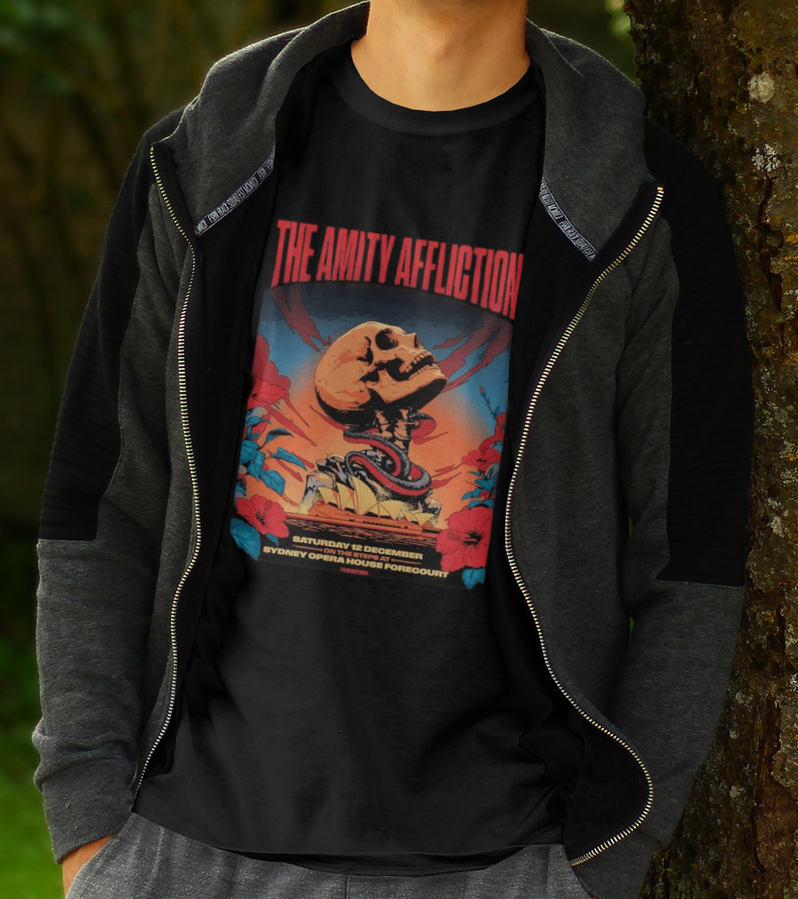 The Amity Affliction Sydney Opera House Forecourt Tour 12 December 2026 Skull Snake Flowers T-Shirt