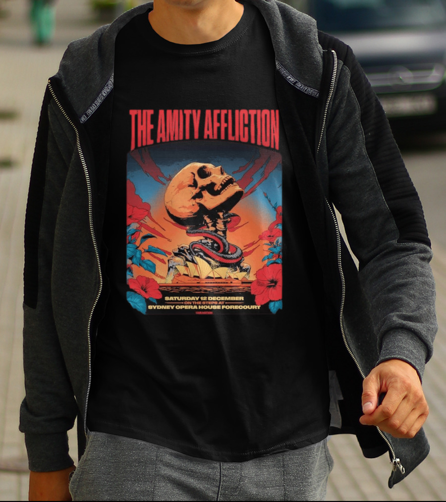 The Amity Affliction Sydney Opera House Forecourt Tour 12 December 2026 Skull Snake Flowers T-Shirt