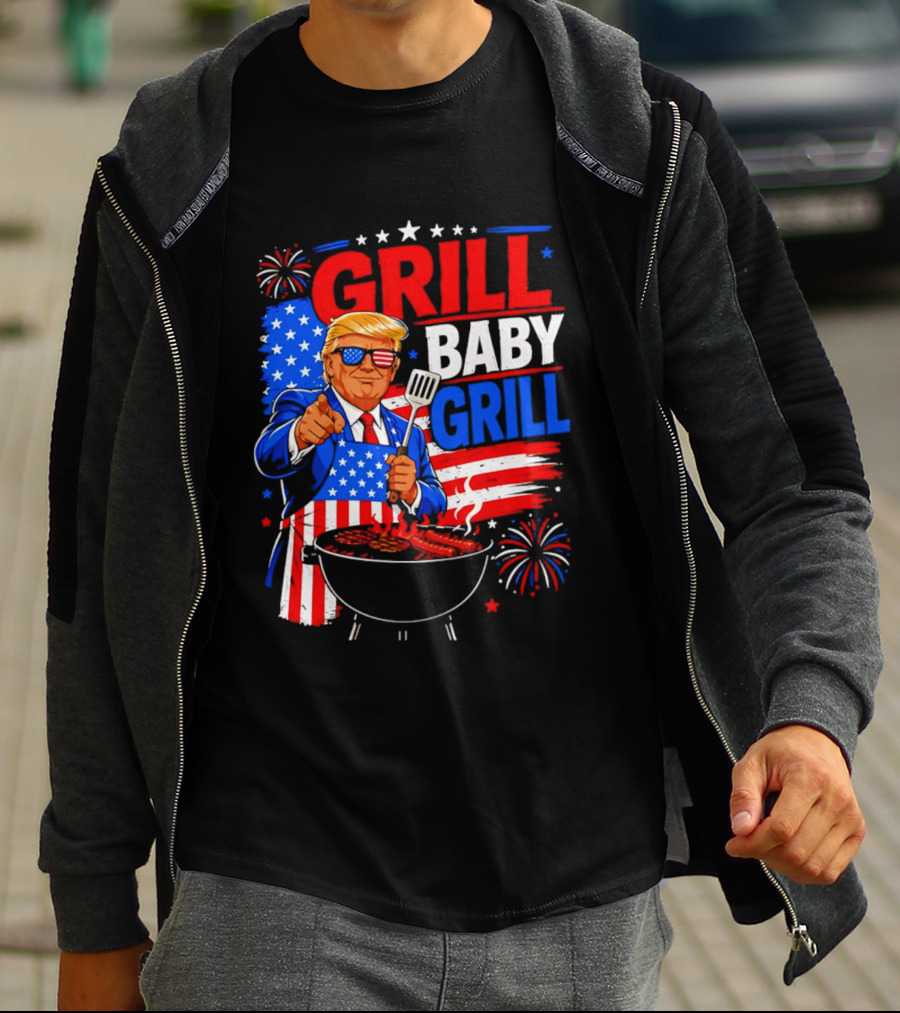 Trump Grill Baby Grill 4th Of July Fireworks 2026 T-Shirt