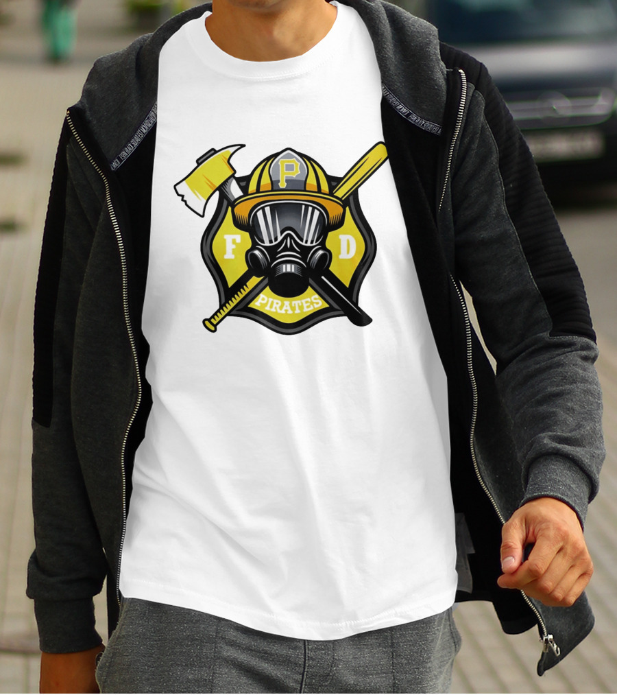 Pittsburgh Pirates Firefighter Helmet Ax FD Spirit T-Shirt