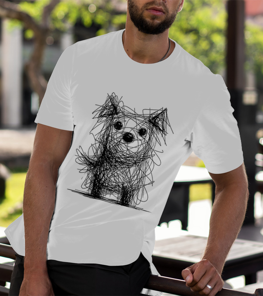 Scruffy Dog Chaos Doodle Drawing T-Shirt