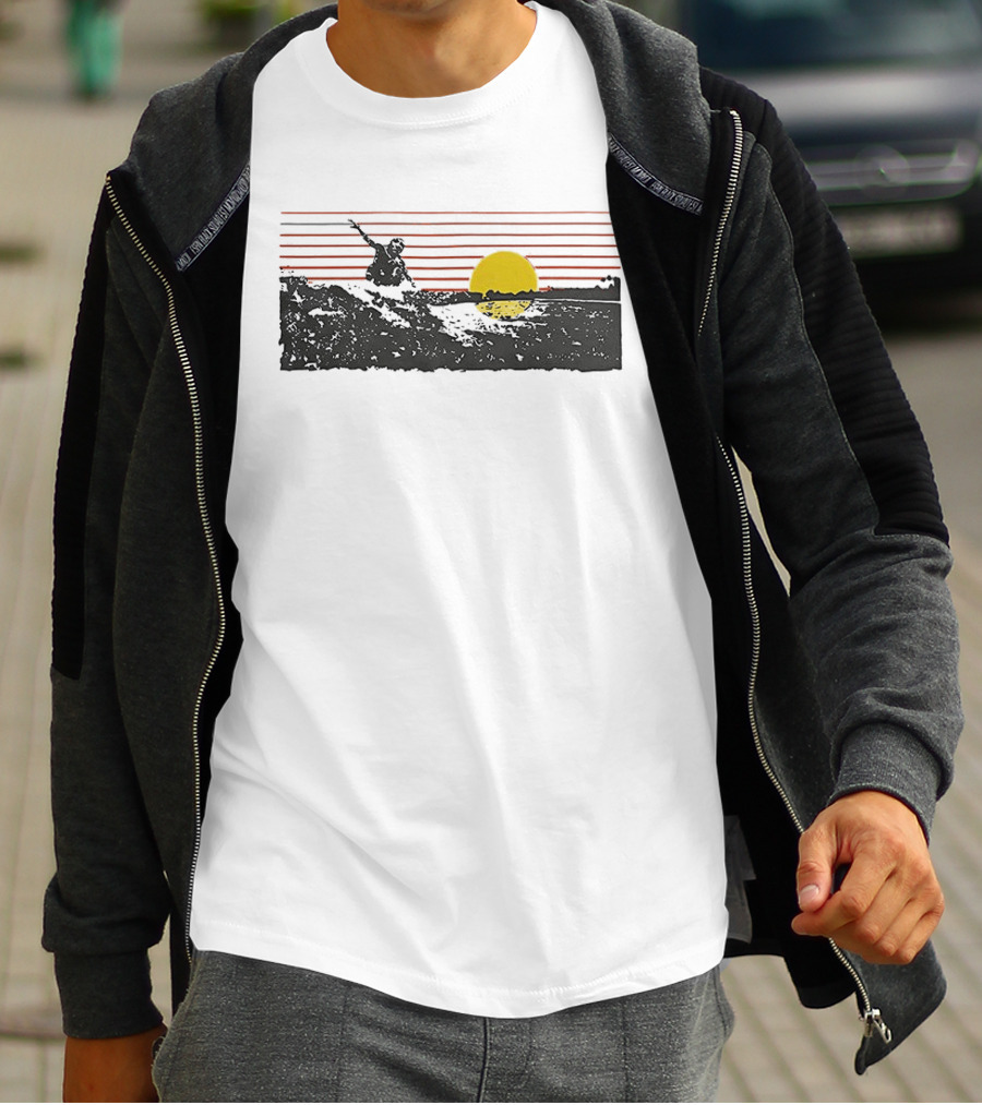 Sunset Surfer Retro Wave Yellow Sun Ocean Lines T-Shirt