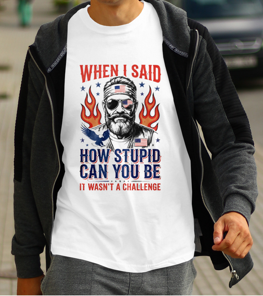 When I Said How Stupid Can You Be It Wasn't A Challenge Patriotic Eagle And Flaming T-Shirt