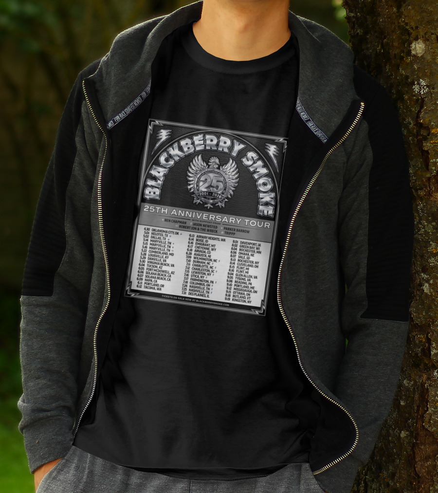 Blackberry Smoke 25th Anniversary Tour 2024 With Ben Chapman And Jason Newsted Featuring Parker Barrow And Robert Jon & The Wreck T-Shirt