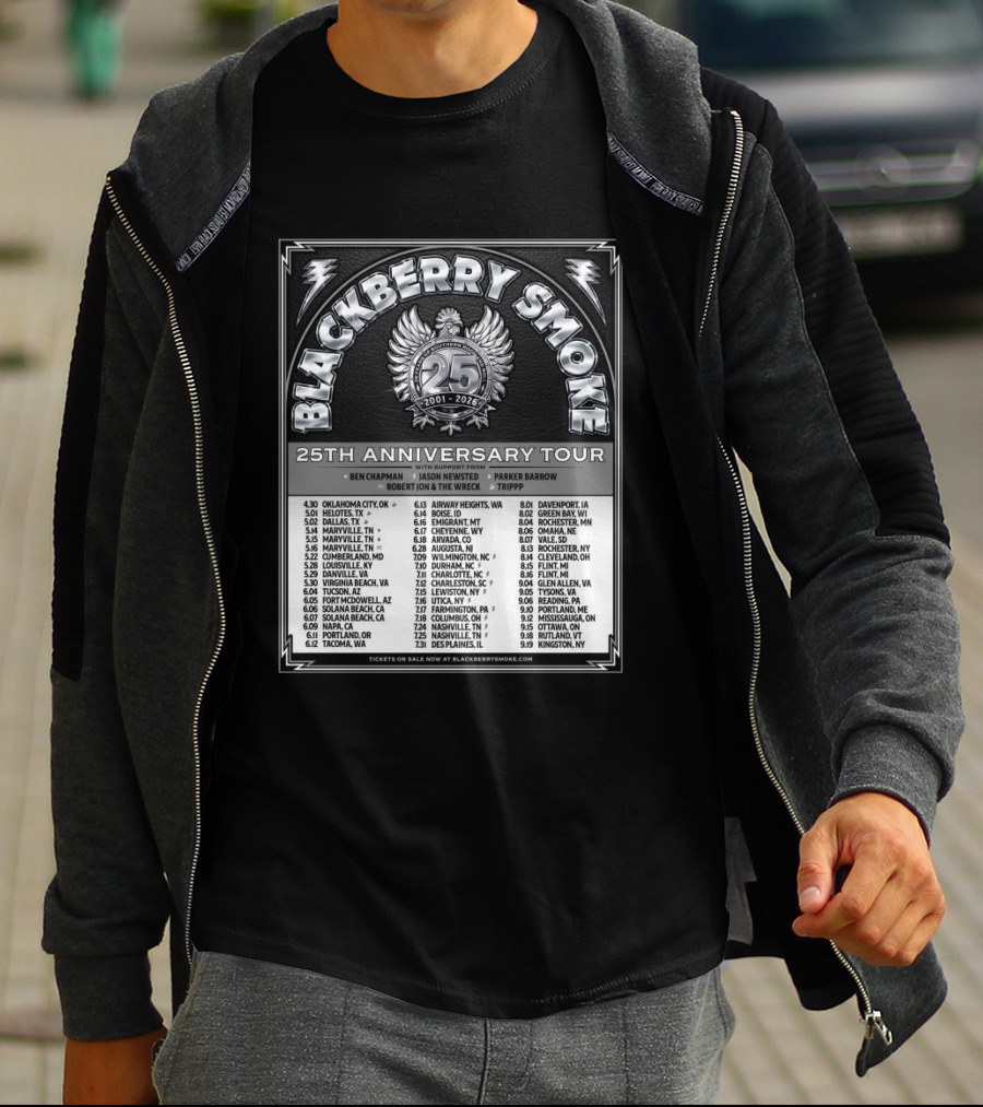 Blackberry Smoke 25th Anniversary Tour 2024 With Ben Chapman And Jason Newsted Featuring Parker Barrow And Robert Jon & The Wreck T-Shirt