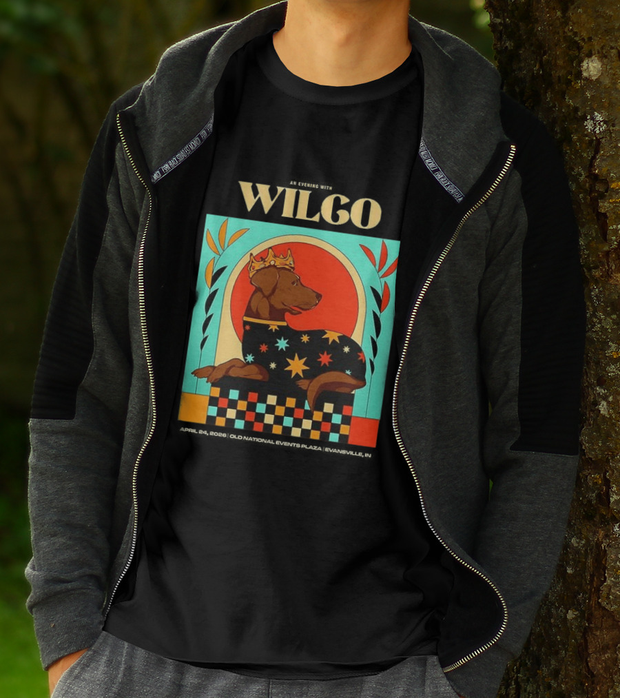 Wilco Dog With Crown And Stars April 2026 National Events Plaza Evansville T-Shirt