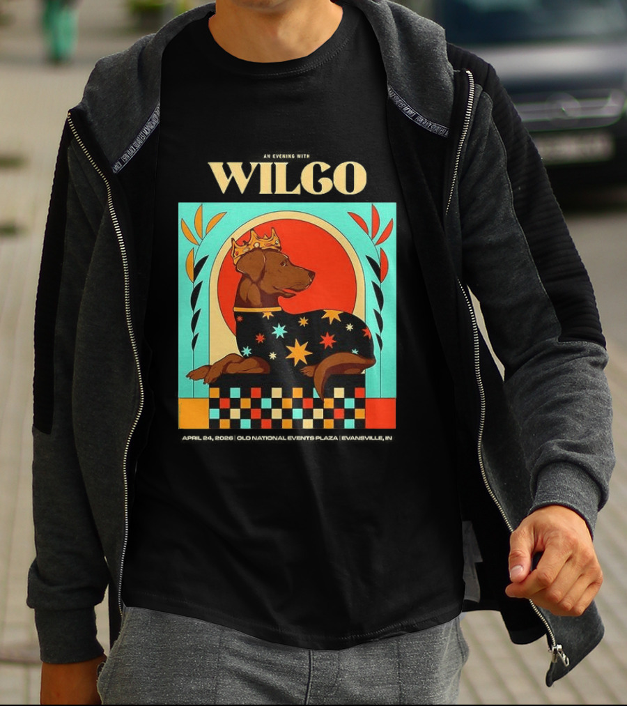 Wilco Dog With Crown And Stars April 2026 National Events Plaza Evansville T-Shirt