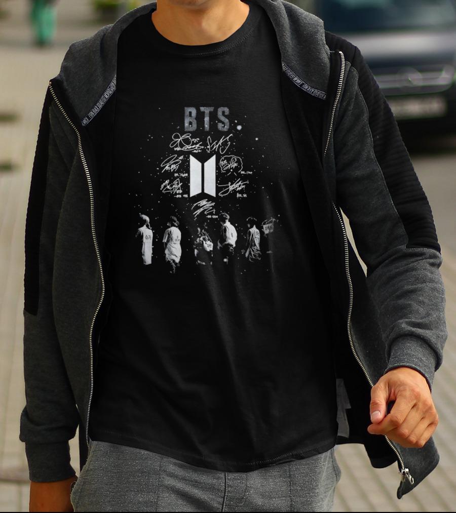 BTS Bangtan Sonyeondan Signatures And Symbol With Group T-Shirt