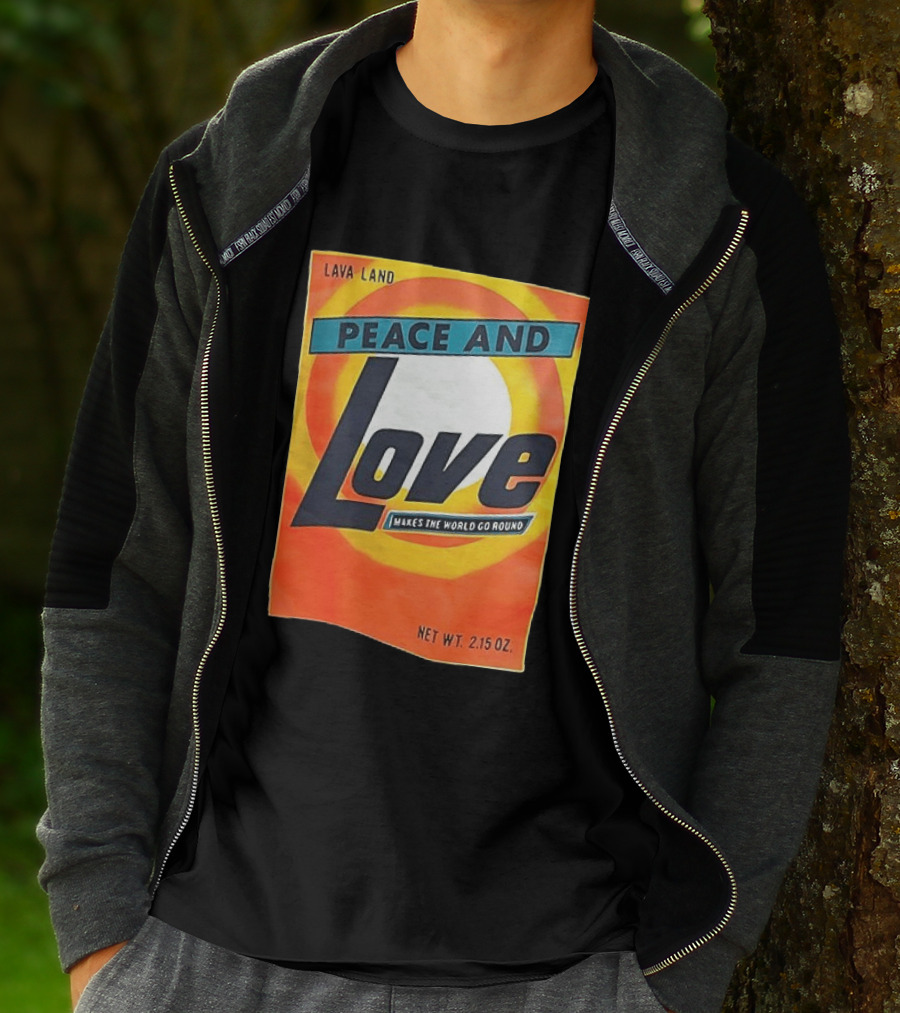 Peace And Love Makes The World Go Round Lava Land Retro Style 2.15 Oz T-Shirt