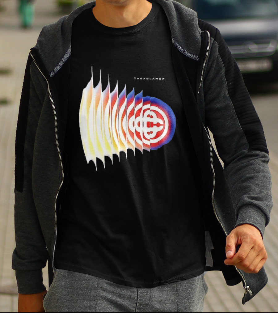 Casablanca Shockwave Optical Illusion Pattern With Red Blue Yellow Layers T-Shirt