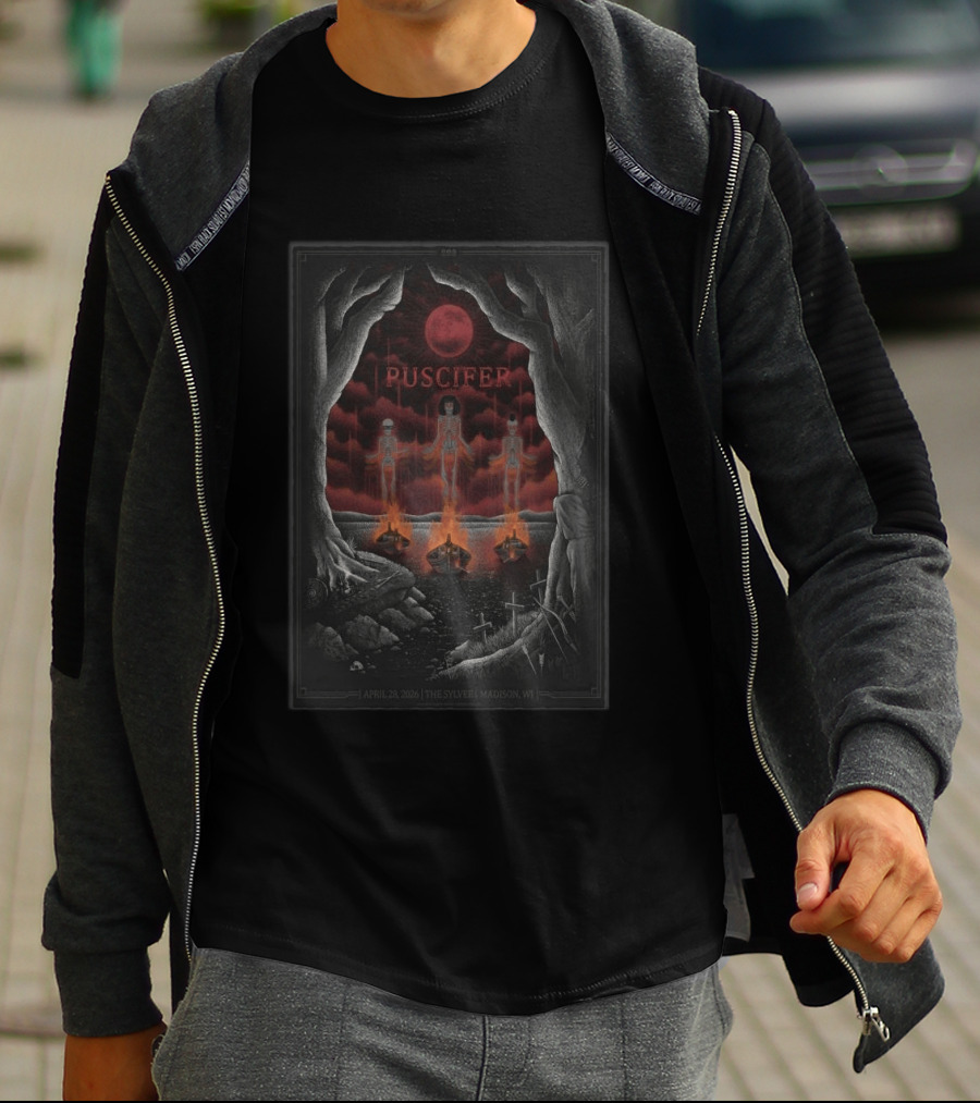 Puscifer April 28 2026 The Sylvee Madison WI Skeleton Red Moon T-Shirt