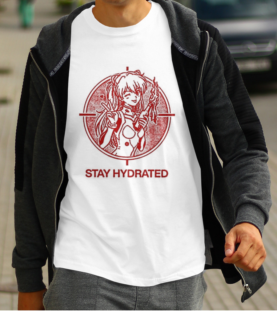 Asuka Langley Soryu Stay Hydrated Neon Genesis Evangelion Anime Iconic Red Circle T-Shirt