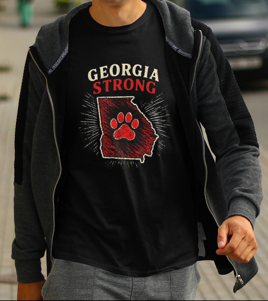 Georgia Strong Map Red Paw Print Inside State Shape T-Shirt
