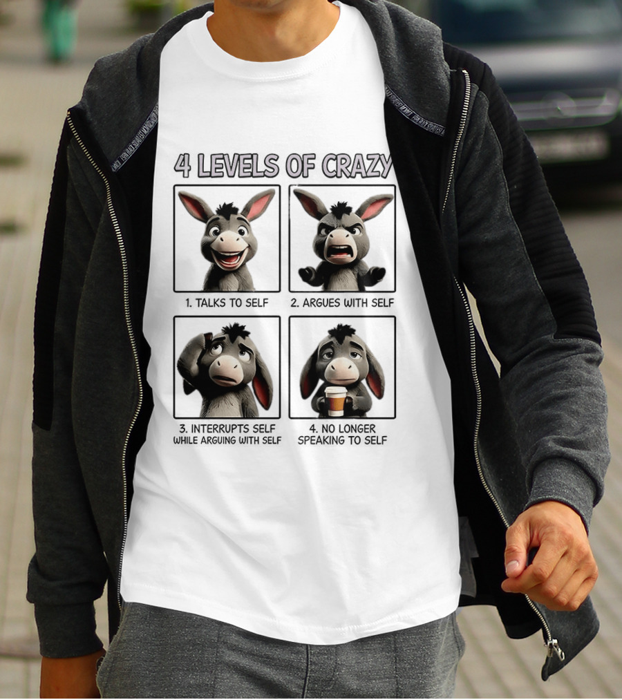 4 Levels Of Crazy Donkey Expressions Coffee Mood T-Shirt