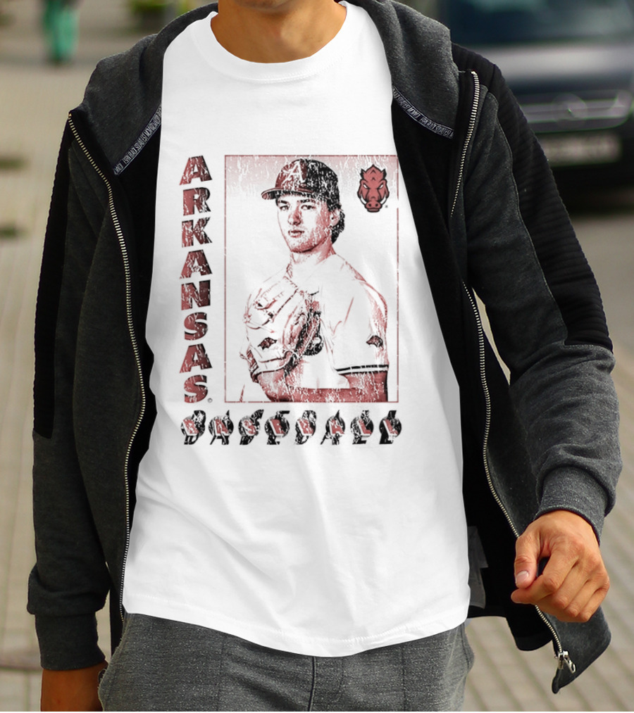 Arkansas Baseball Player With Razorback T-Shirt