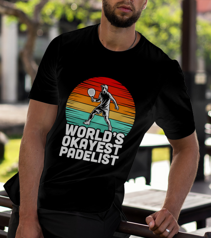 World's Okayest Padelist Retro Sunset Paddle Player T-Shirt