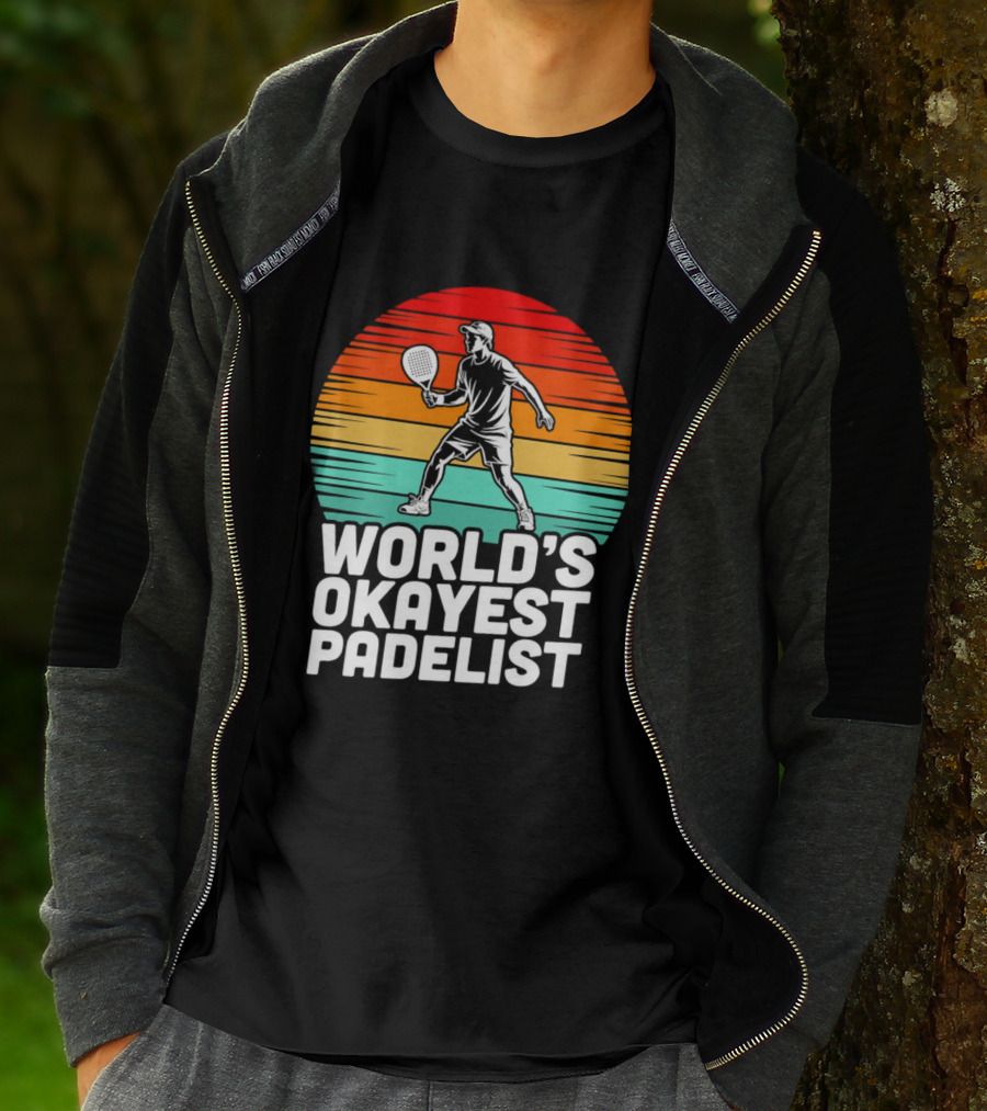 World's Okayest Padelist Retro Sunset Paddle Player T-Shirt