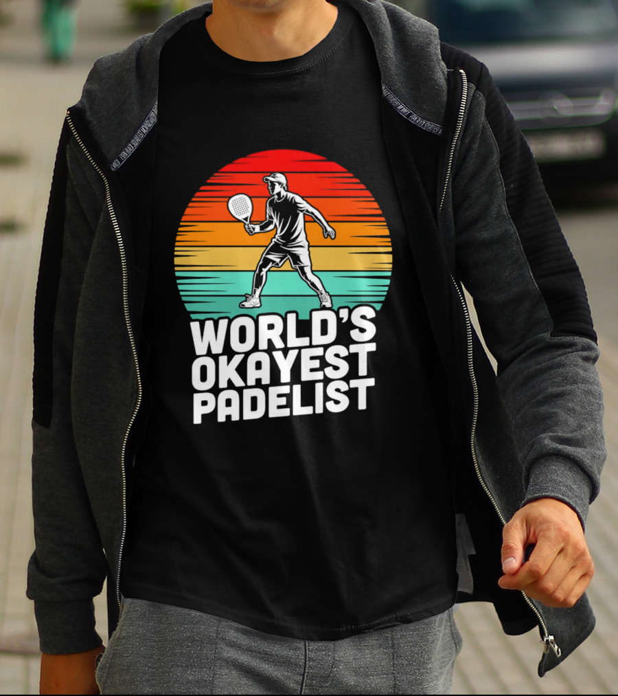 World's Okayest Padelist Retro Sunset Paddle Player T-Shirt