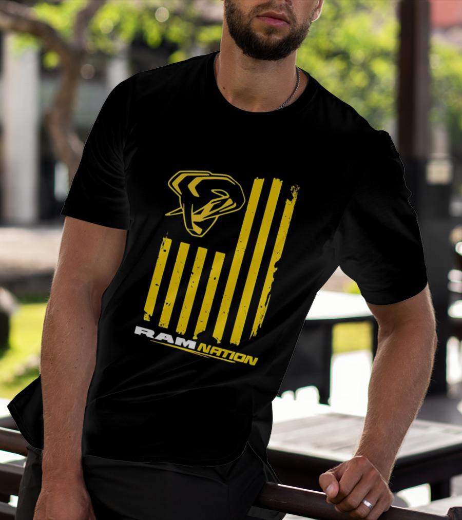 Ram Nation USA Flag Yellow Ram Head Stripes T-Shirt