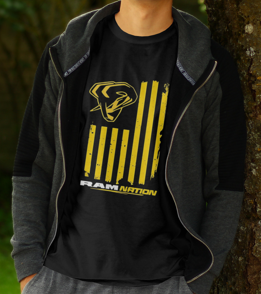 Ram Nation USA Flag Yellow Ram Head Stripes T-Shirt