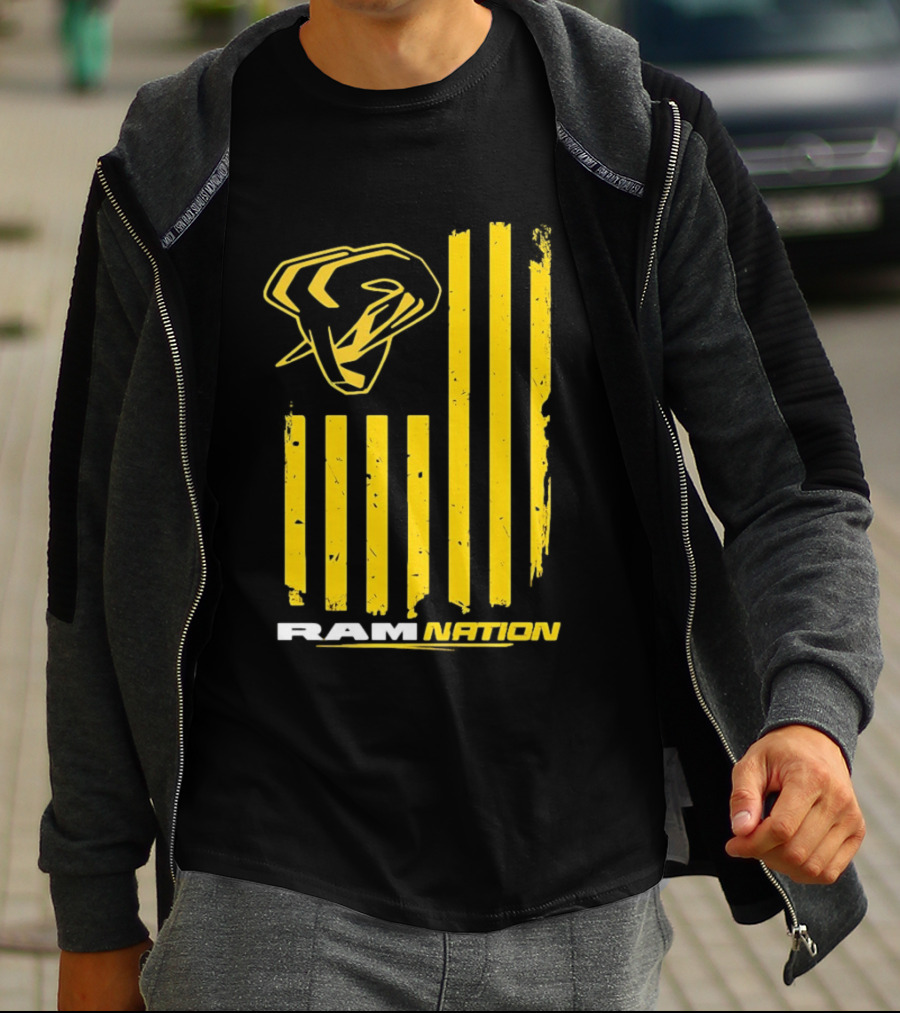 Ram Nation USA Flag Yellow Ram Head Stripes T-Shirt