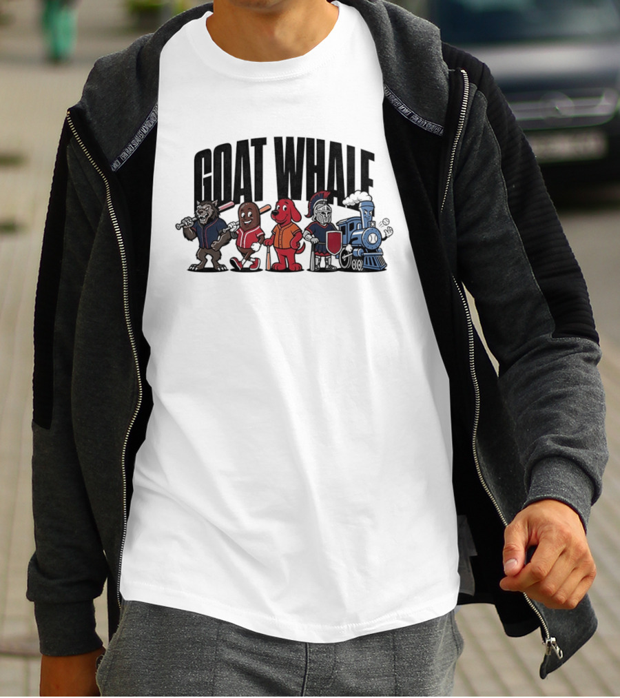 GOAT WHALE Cartoon Characters Baseball Wolf Sausage Dog Roman Train T-Shirt