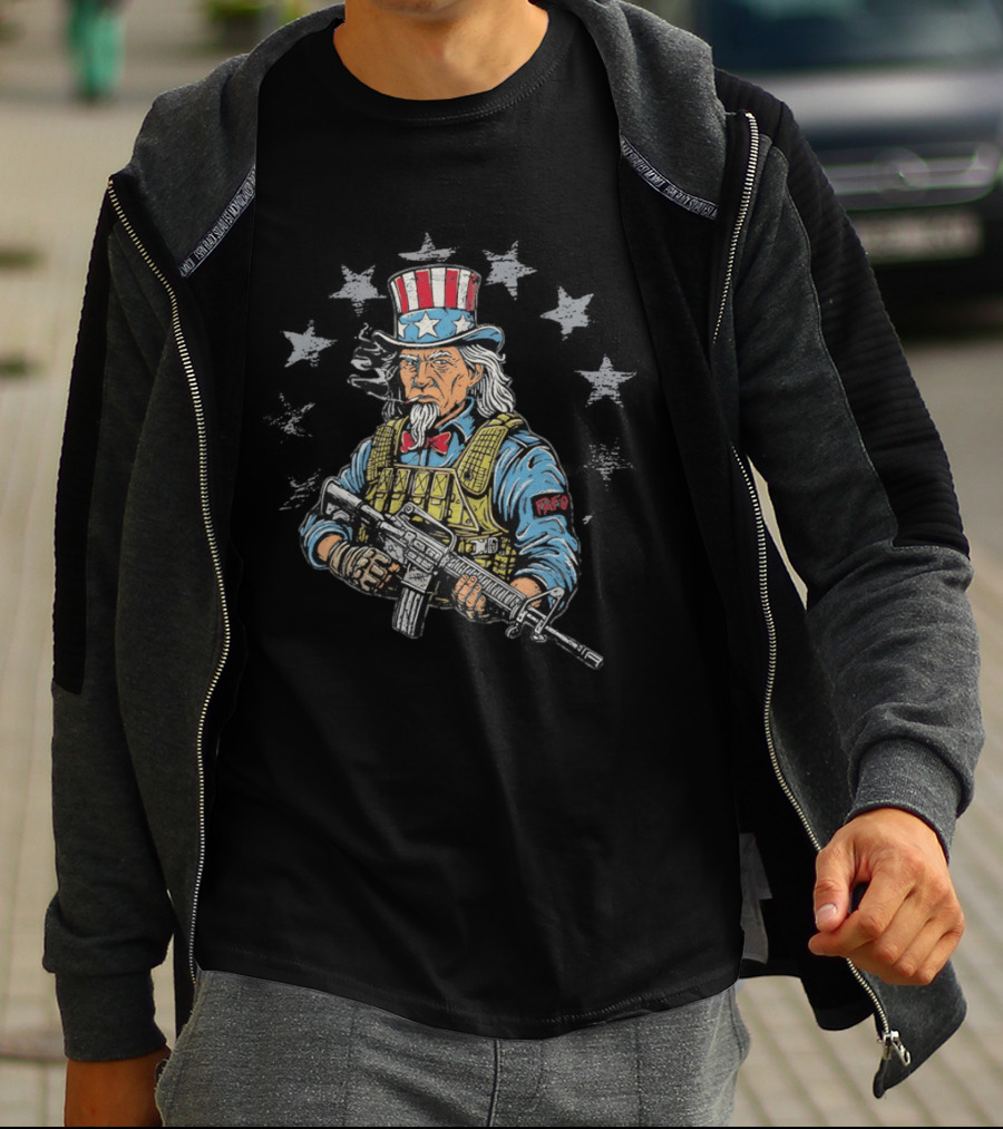 Uncle Sam 250th Soldier Patriotic Tactical Tribute PAFO Stars T-Shirt