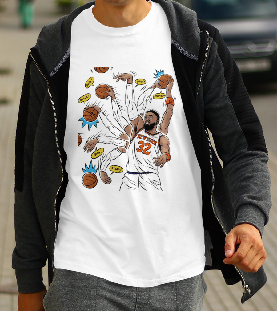 New York Basketball Knicks Dunk Shoot Rebound Pass Steal Block Black Player 32 T-Shirt