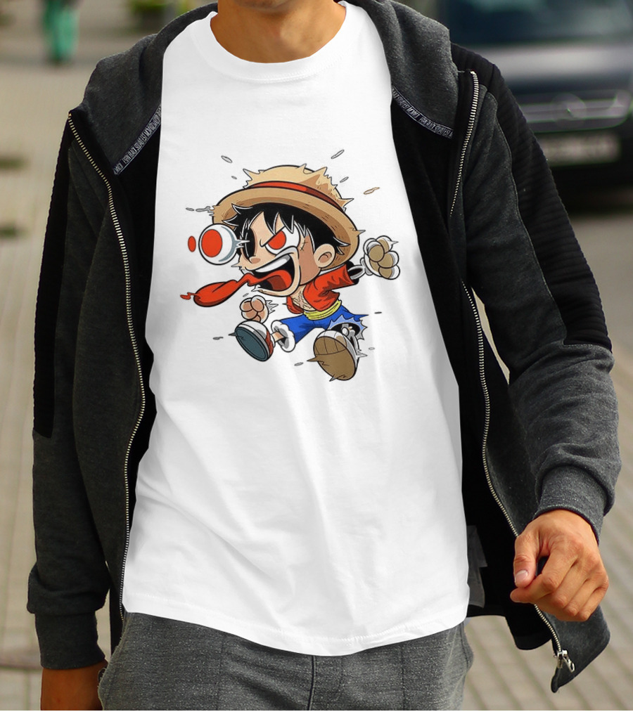 Chibi Dripping Monkey D. Luffy One Piece Anime Style Hat Straw Hat Pirates T-Shirt