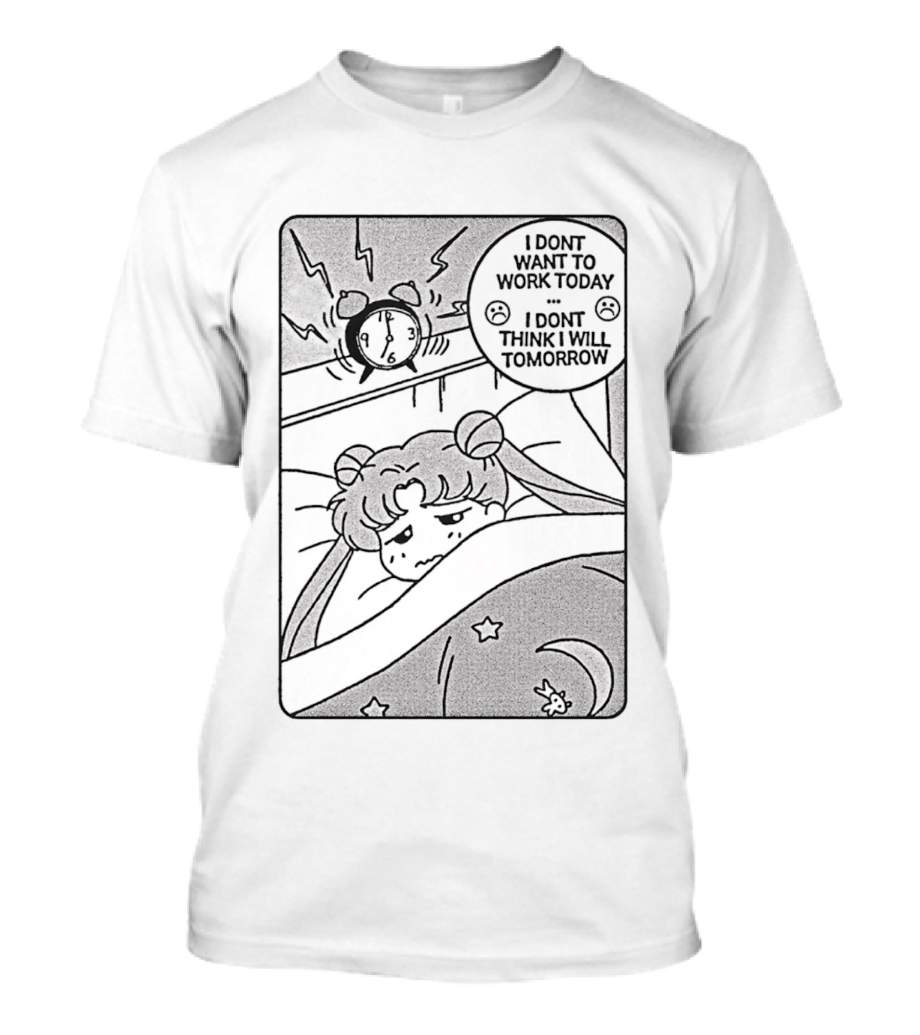 Sailor Moon Alarm I Don't Want To Work Today I Don't Think I Will Tomorrow Pajamas Comic T-Shirt