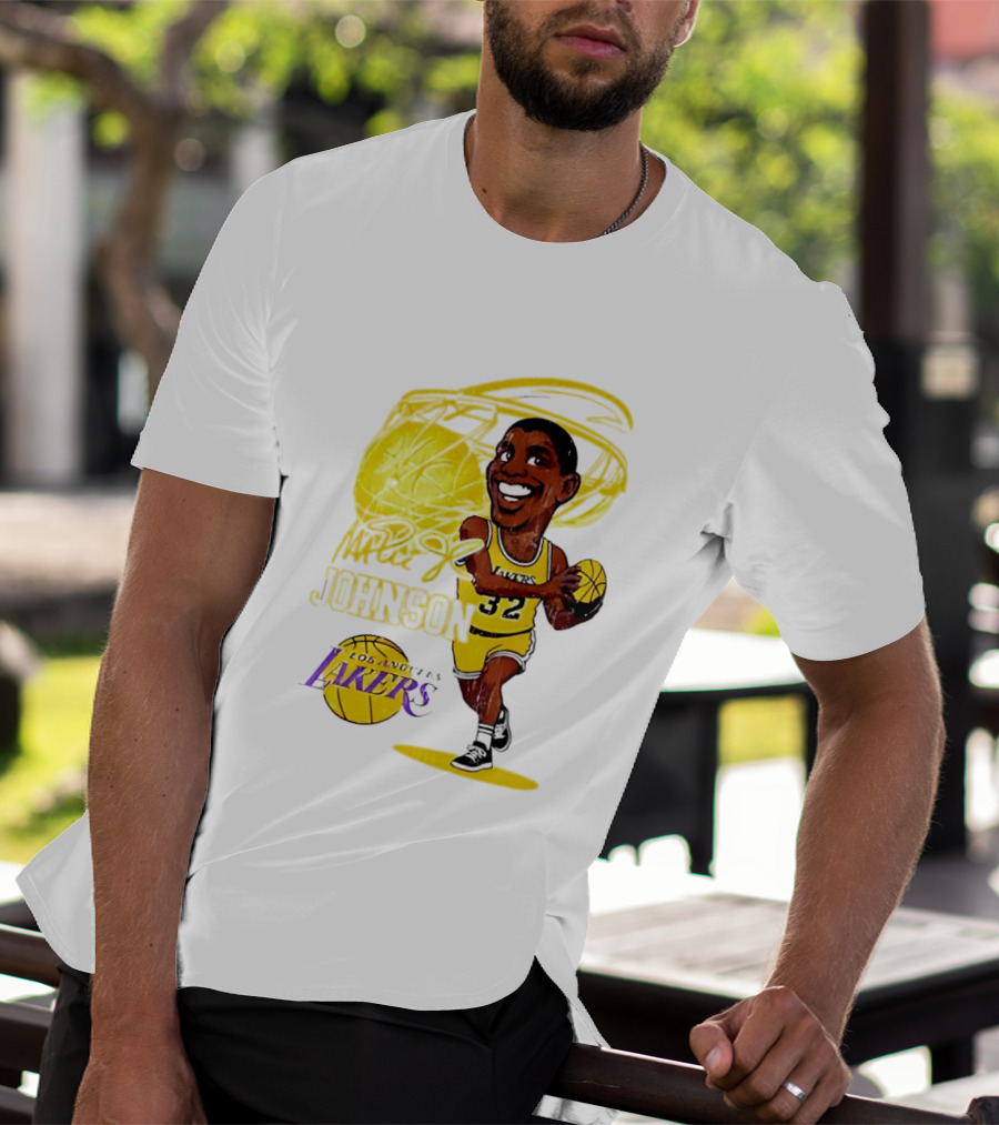 Magic Johnson 32 Los Angeles Lakers Basketball Caricature T-Shirt