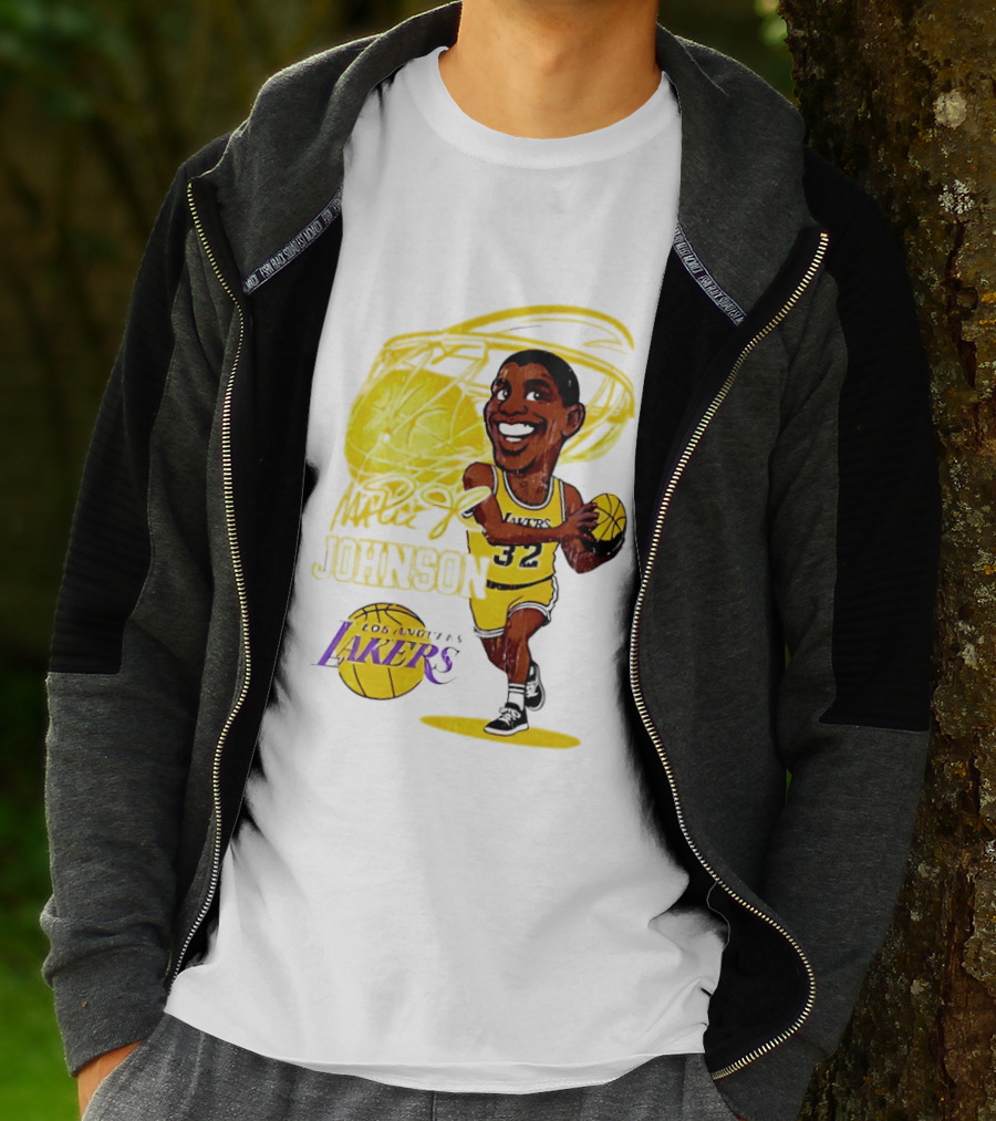 Magic Johnson 32 Los Angeles Lakers Basketball Caricature T-Shirt