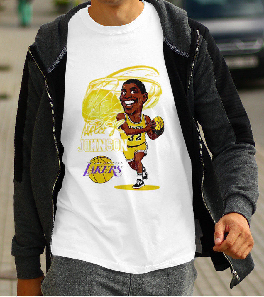 Magic Johnson 32 Los Angeles Lakers Basketball Caricature T-Shirt