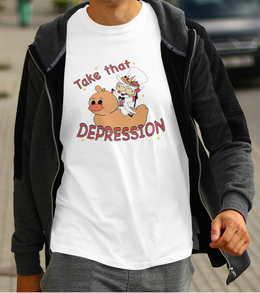 Take That Depression Hazbin Hotel Top Hat Character On Rubber Duck T-Shirt