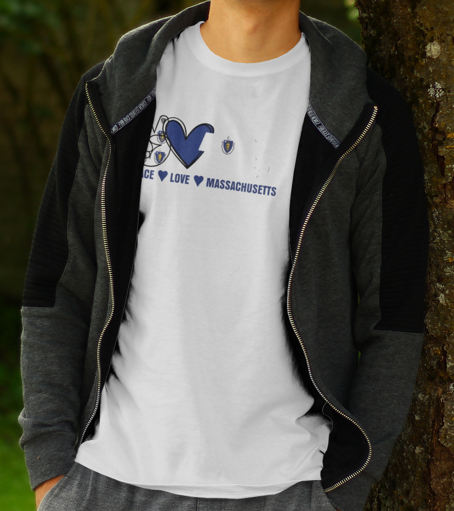 Peace Love Massachusetts With State Map T-Shirt