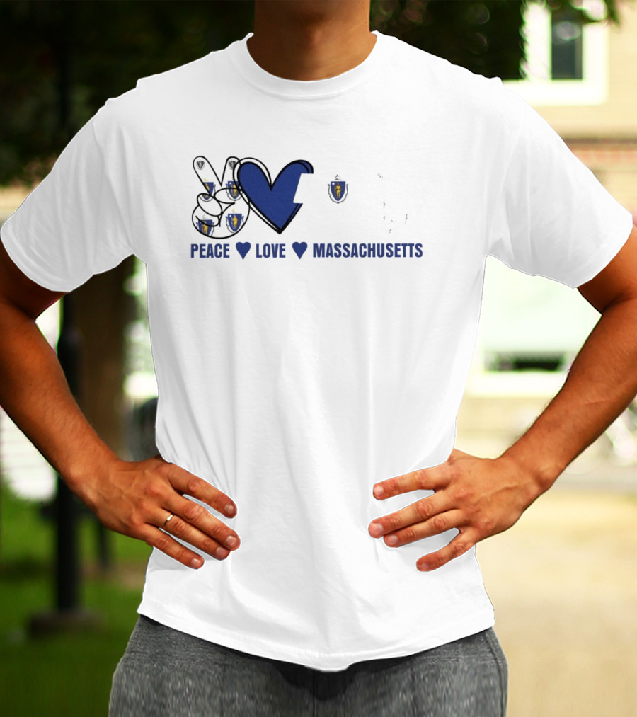 Peace Love Massachusetts With State Map T-Shirt