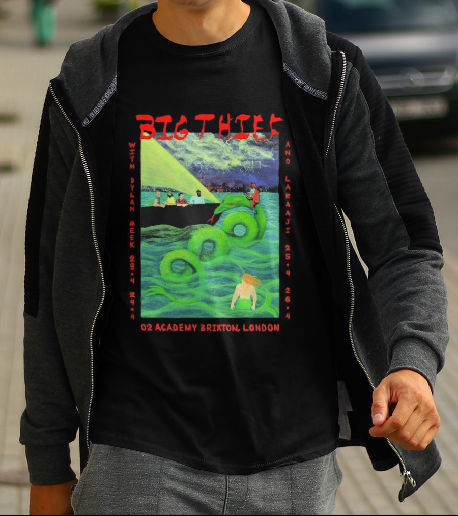 Big Thief Apr 23 2026 London Tour With Sea Serpent And Boat Scene T-Shirt