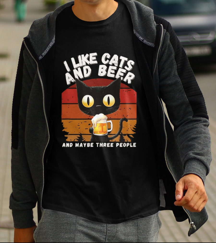 I Like Cats And Beer And Maybe Three People Sunset T-Shirt