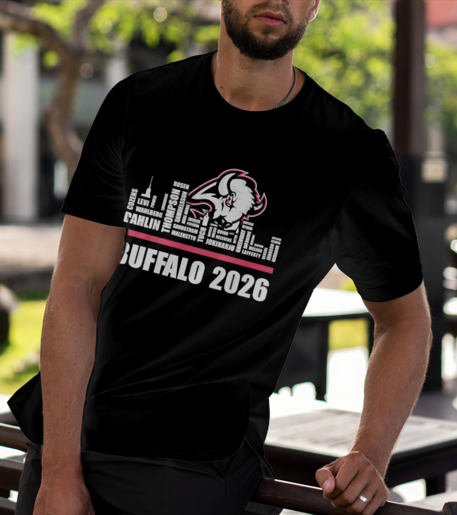 Buffalo Sabres 2026 NHL Ice Hockey Skyline Players City Shape T-Shirt