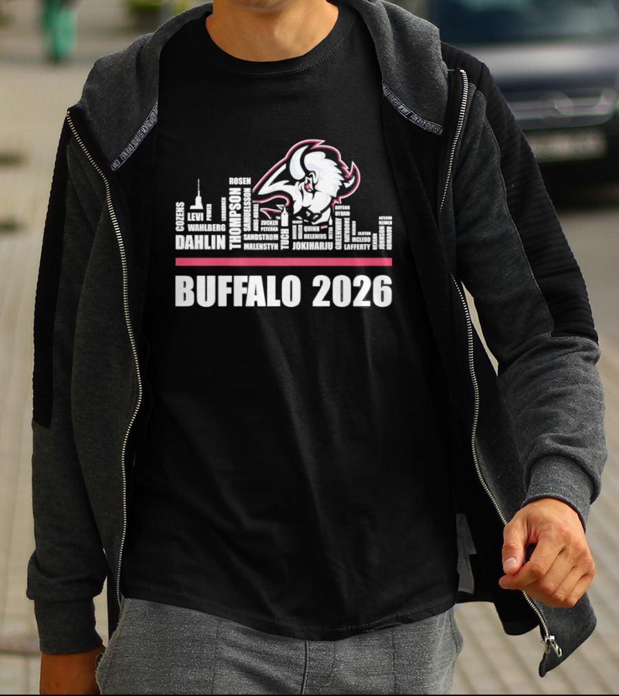 Buffalo Sabres 2026 NHL Ice Hockey Skyline Players City Shape T-Shirt